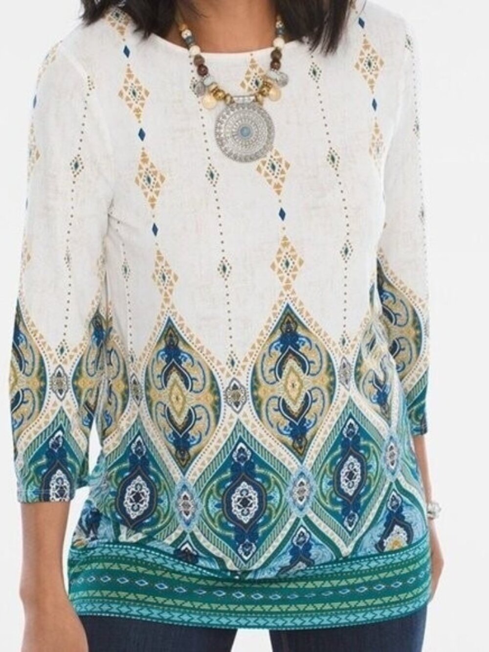 Chico’s Moroccan Lantern 3/4 Sleeve Stretch  Top Size L Bohemian